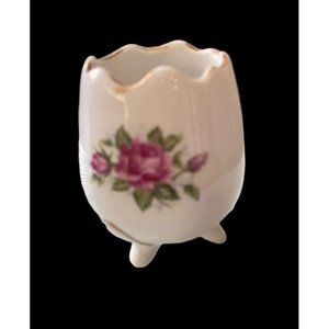 Vintage 3 Footed Cracked Egg Pink Rose Gold Egg Cup/ Toothpick Holder 3 x 1.75
